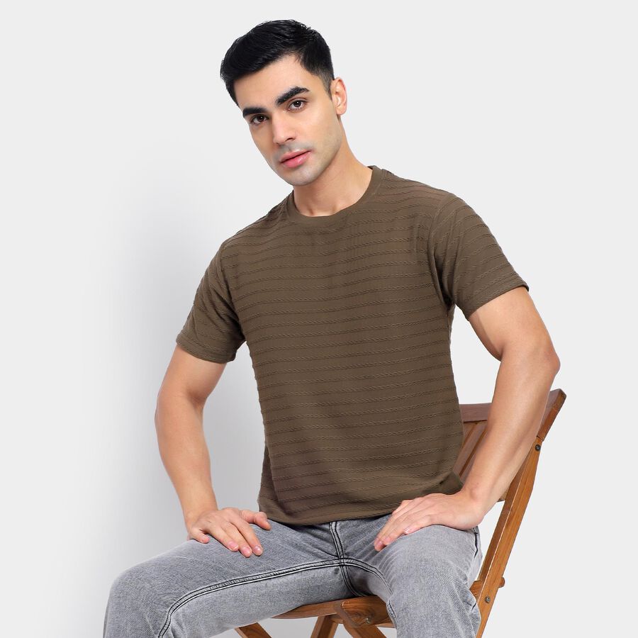 Men's Round Neck Half Sleeves T-Shirt , Khaki, large image number null